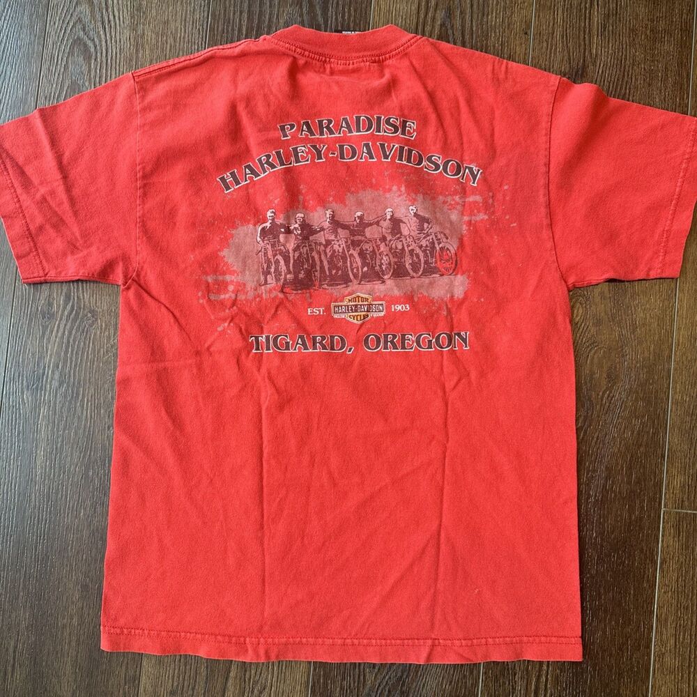 Harley Davidson Short Sleeve Shirt Mens Medium Red Paradise Harley Tigard Oregon